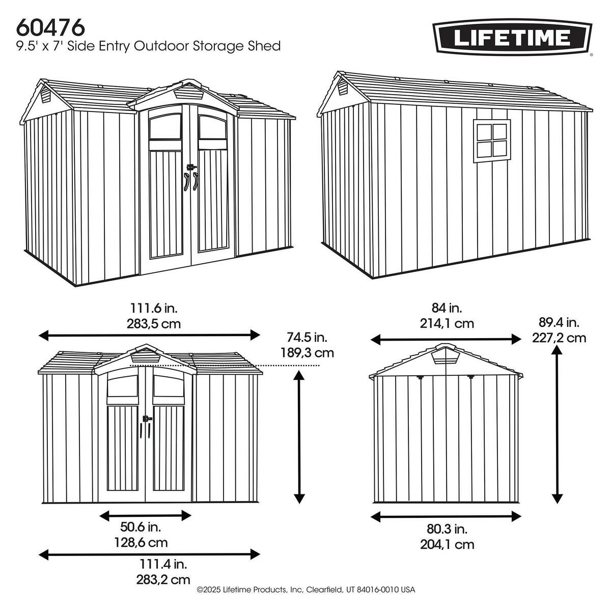 LIFETIME 9.5 x 7 フィート (2.9 x 2.1 m) 屋外用物置