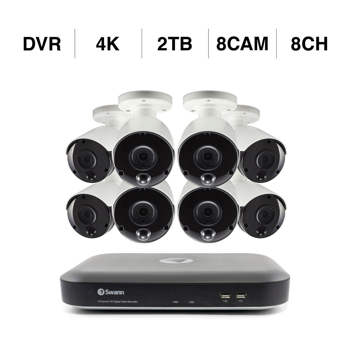 Swann 8CH AHD DVRシステム 2TB 4Kカメラ 8台セット