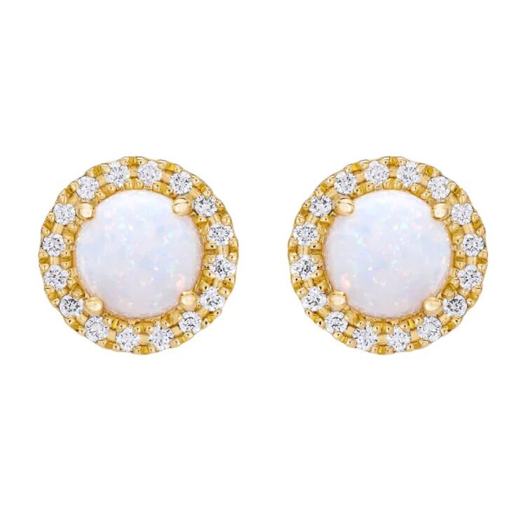 14K イエローゴールド 0.12カラット ダイヤモンド / オパール ピアス 14K イエローゴールド 0.12カラット ダイヤモンド / オパール ピアス