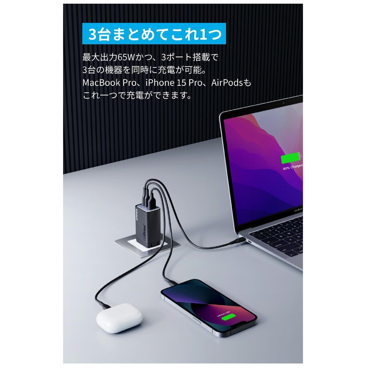 Anker（アンカー）735 GaNPrime 急速充電器 3ポート 最大出力65W