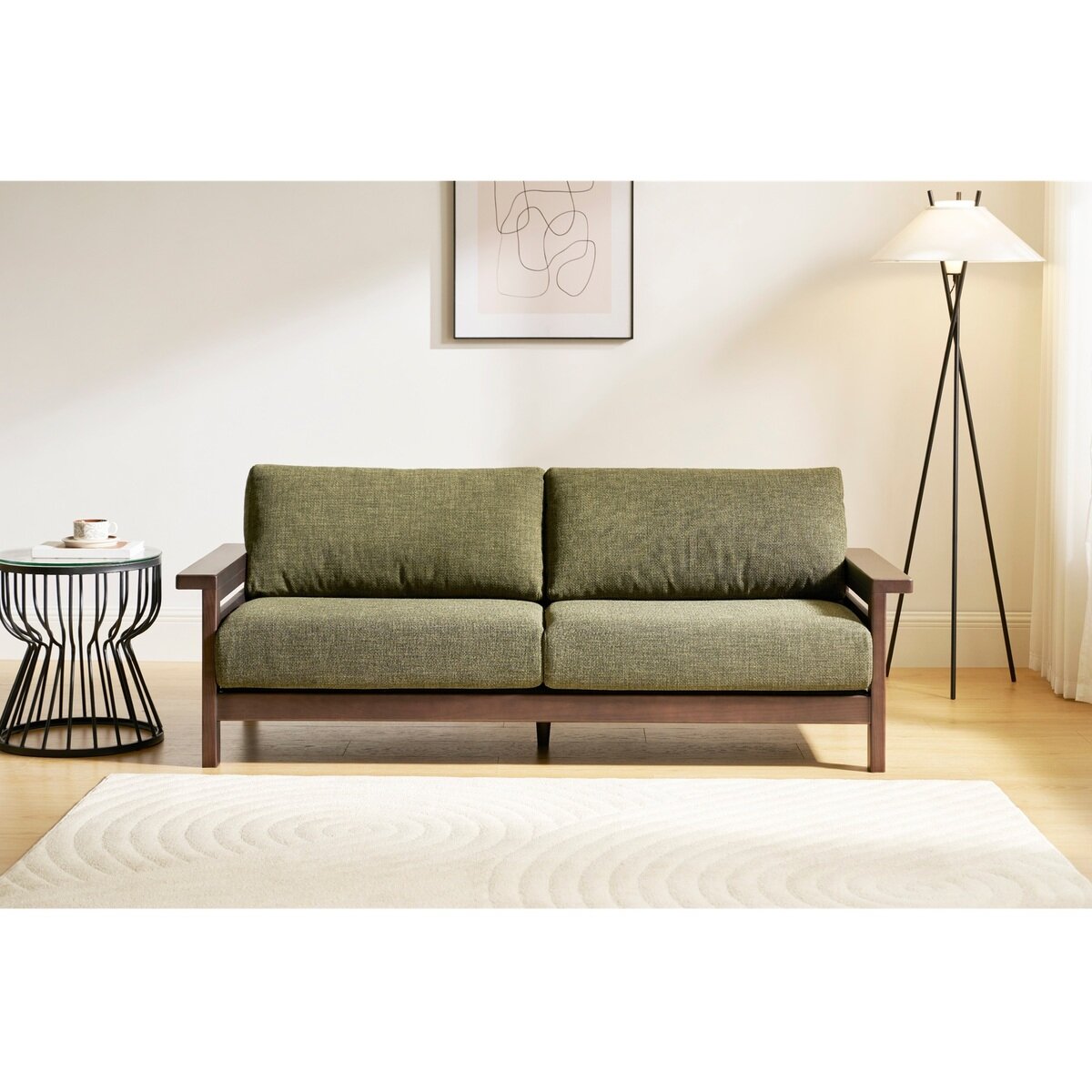 TimberLush ヴィンテージ ウッドベースソファ 2.5人掛け