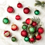 クリスマスオーナメント ガラス製 18個入り レッド/グリーン