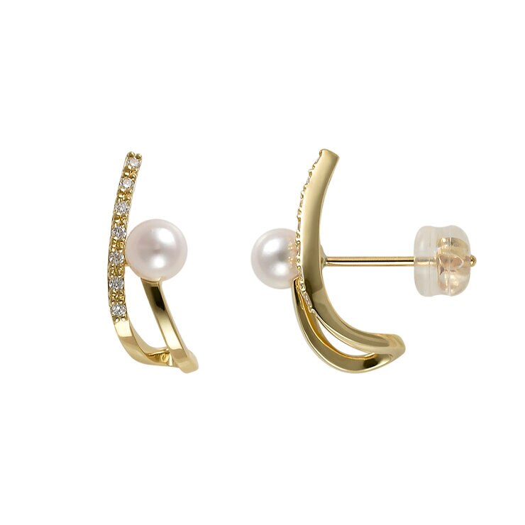 あこやパール 18Kイエローゴールド 4.5㎜ 0.06カラット ダイヤモンド デザインピアス