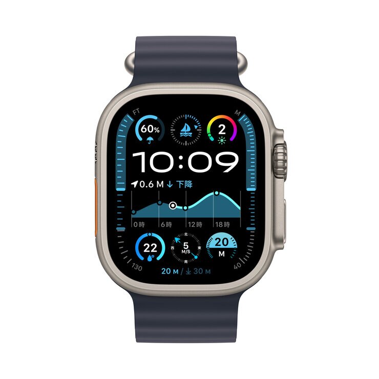 Apple Watch Ultra 2(GPS + Cellularモデル)- 49mmナチュラルチタニウムケースとネイビーオーシャンバンド Apple Watch Ultra 2(GPS + Cellularモデル)- 49mmナチュラルチタニウムケースとネイビーオーシャンバンド