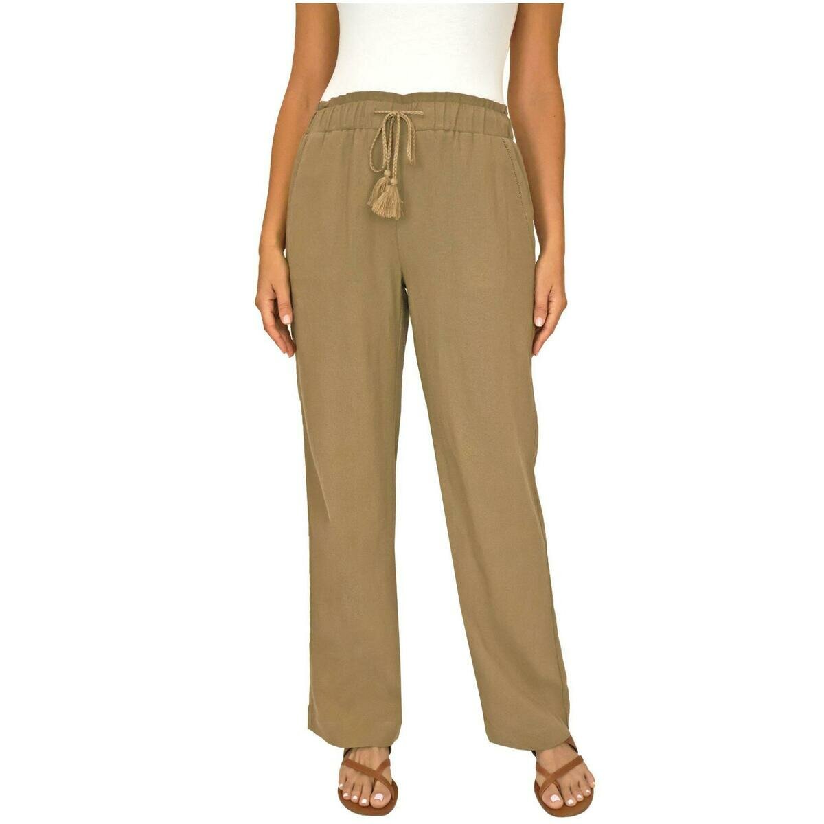 ブリッジ レディース リネン パンツ タイガーズ アイ L