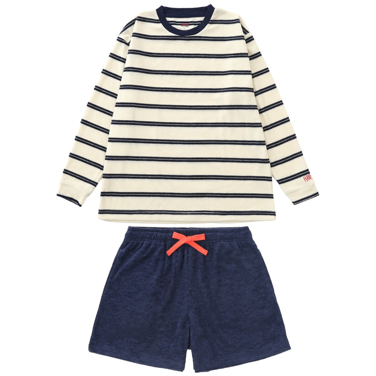 ヘインズ ウィメンズ ラウンジウェアセット オフホワイト/ネイビー L