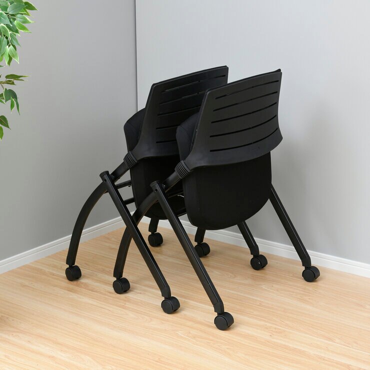 YAMAZEN キャスター付きミーティングチェア メモ台付き ブラック