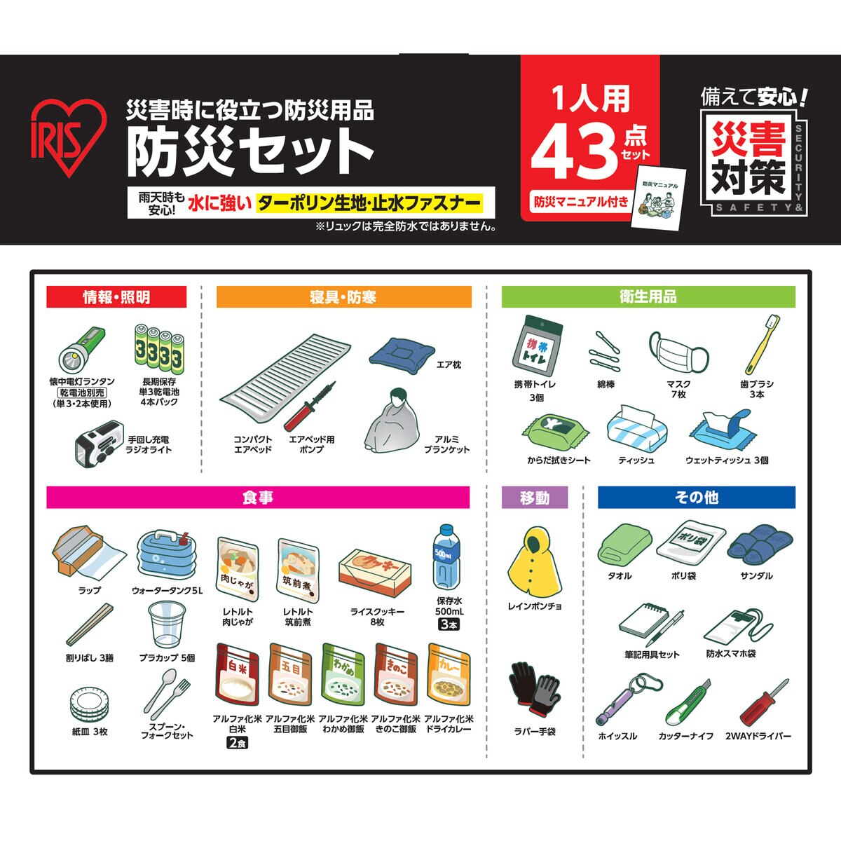 IRIS OHYAMA Emergency Kit with Food 43pc  1 person  NBS1-43