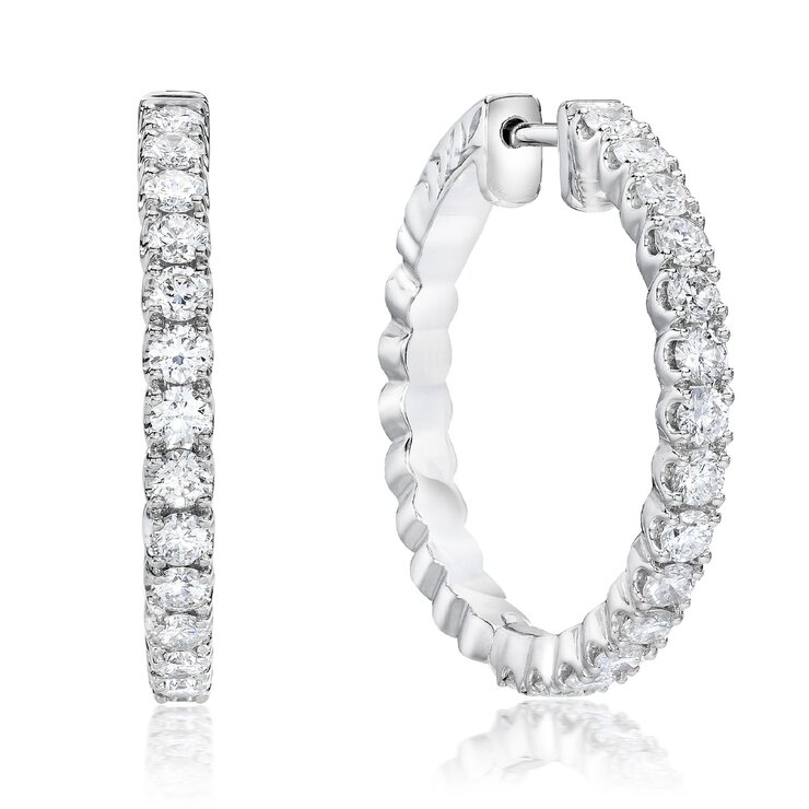18K ホワイトゴールド 1.5カラット ダイヤモンド フープピアス 18K ホワイトゴールド 1.5カラット ダイヤモンド フープピアス