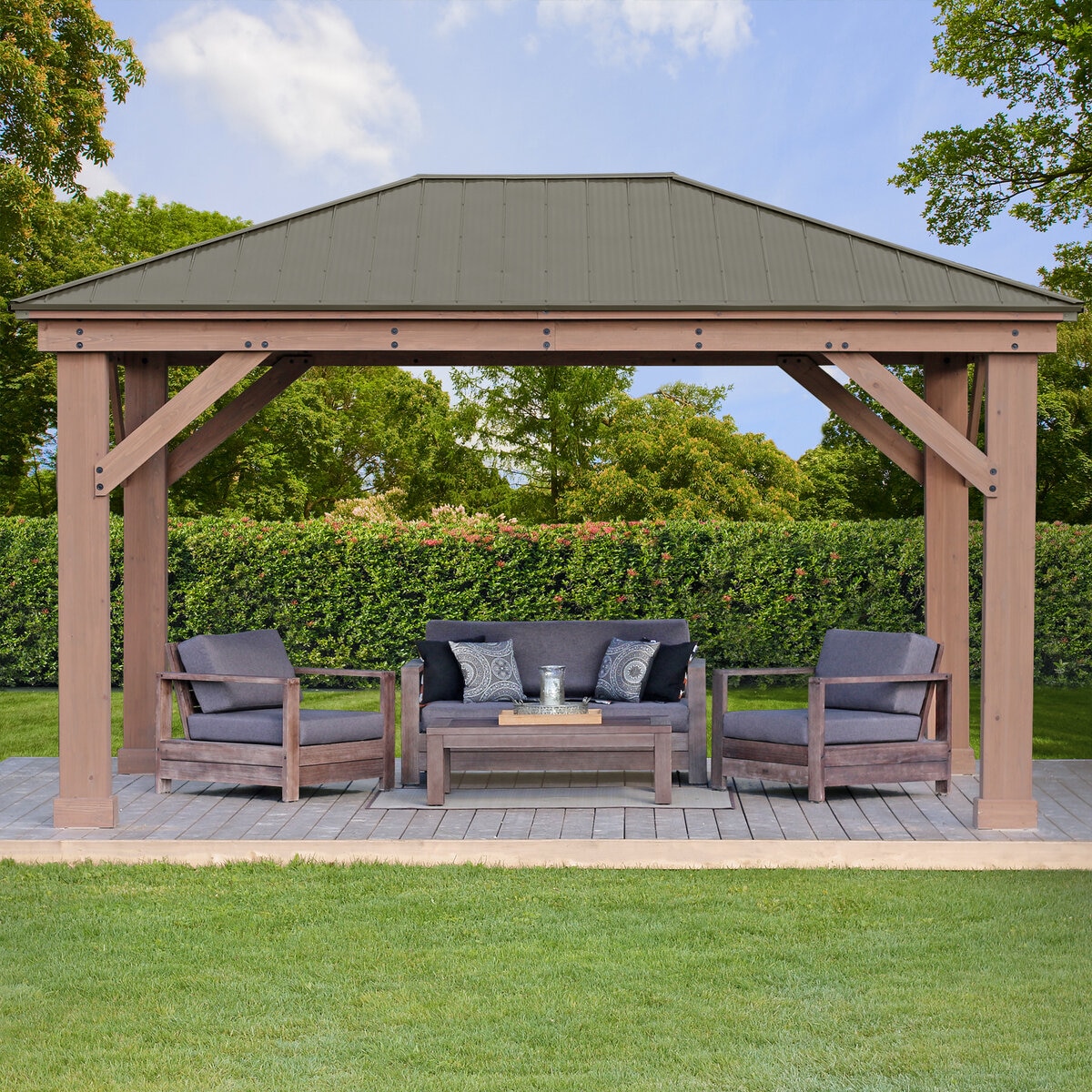 Yardistry 12x16 フィート (3.6 x 4.9m) ウッドガゼボ アルミ製屋根 Costco...