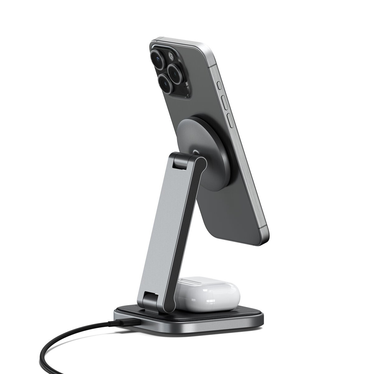 Satechi 2-in-1 フォアダブル QI2 ワイヤレスチャージングスタンド グレー