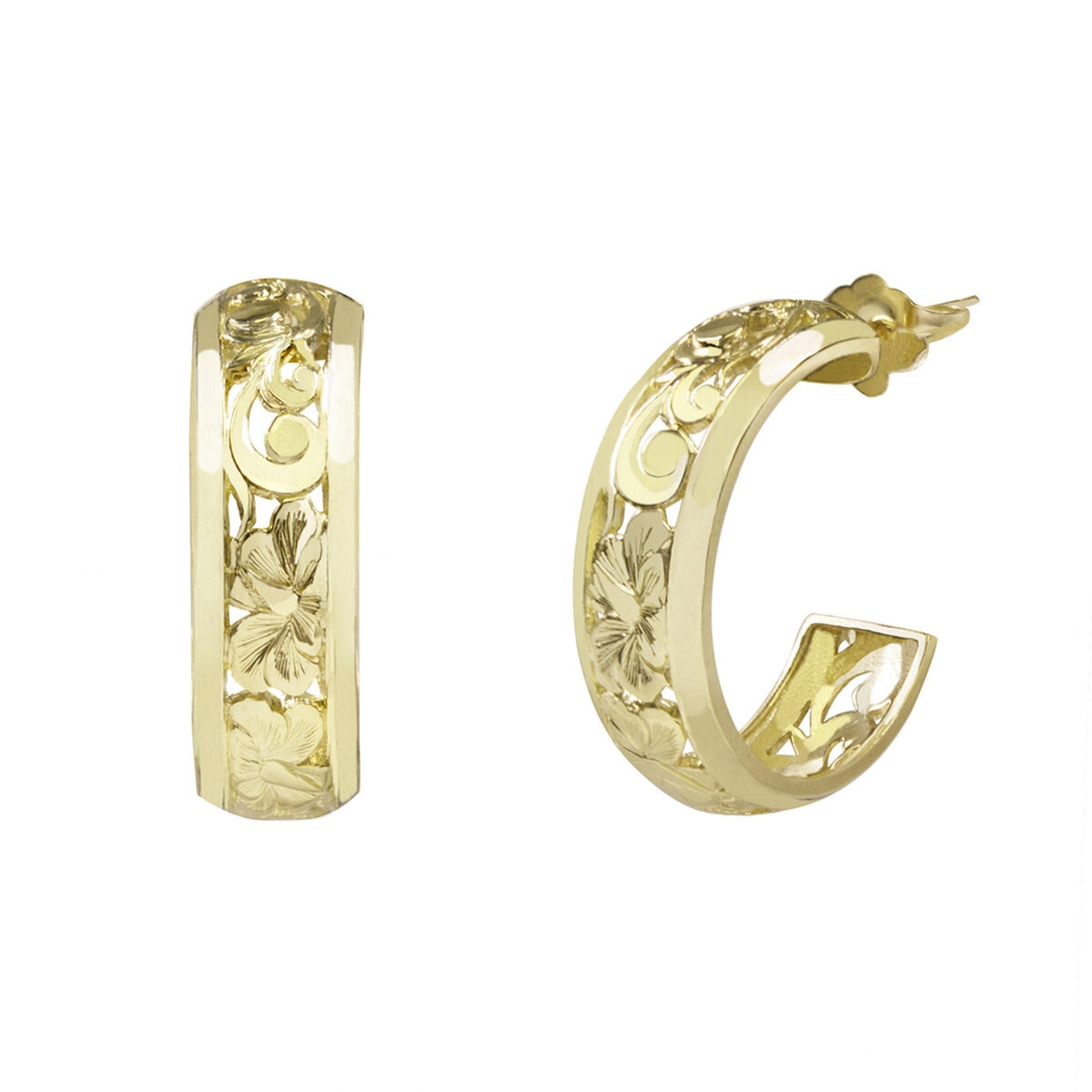 14K イエローゴールド ハイビスカス スクロール ピアス
