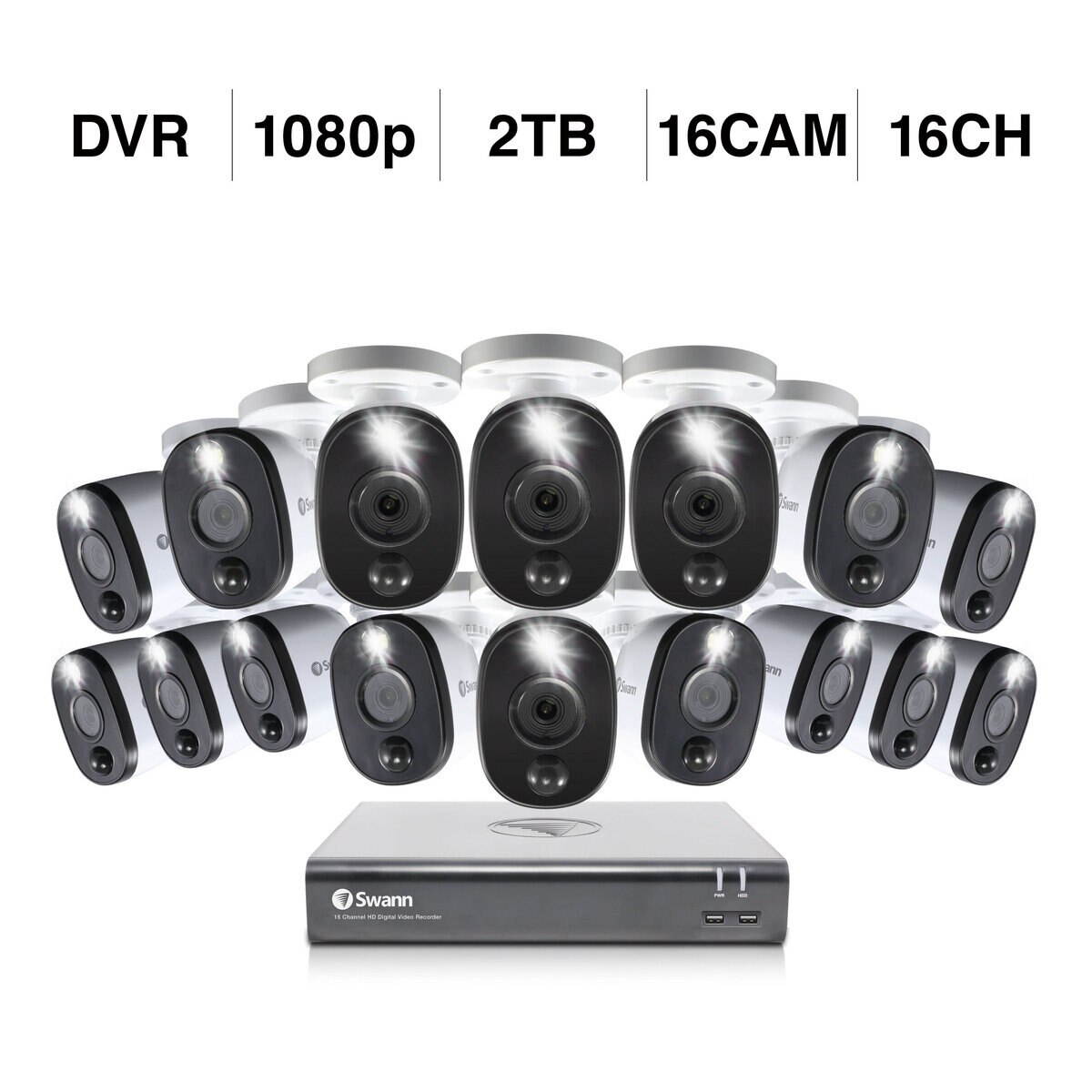 Swann 16CH AHD DVRシステム 2TB FullHDカメラ 16台セット