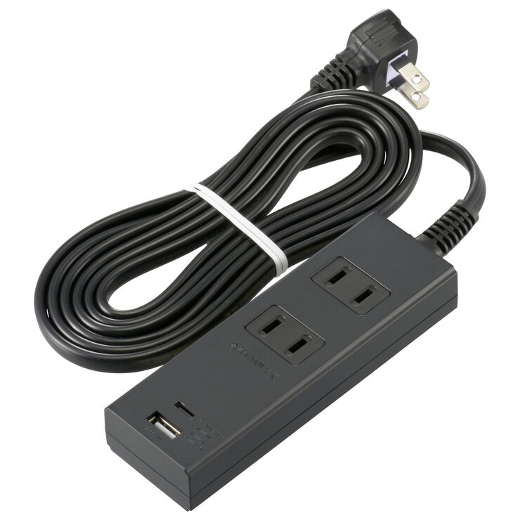 オーム電機 2口 PD対応USBポート付きタップ 　2m ホワイトHS-TU22PD23-W／ブラック HS-TU22PD23-K