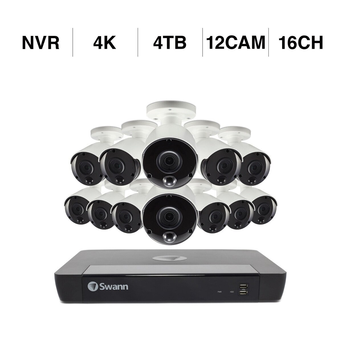 Swann 16CH 4K NVRシステム 4TB 4Kカメラ 12台セット
