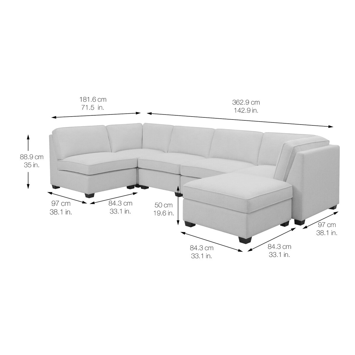 Avenue Six 布製モジュラーセクショナルソファ 6ピース