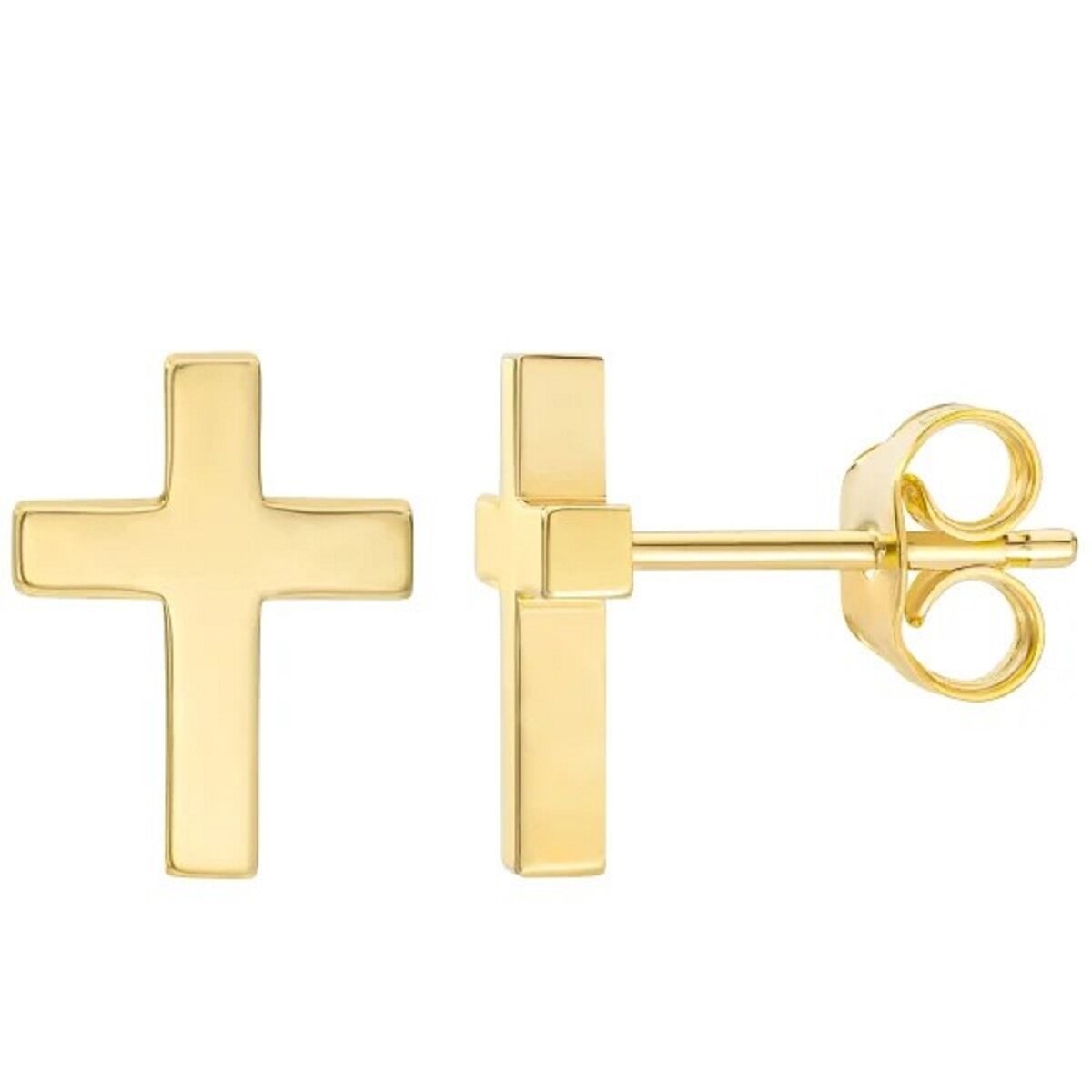 14K イエローゴールド クロス スタッドピアス
