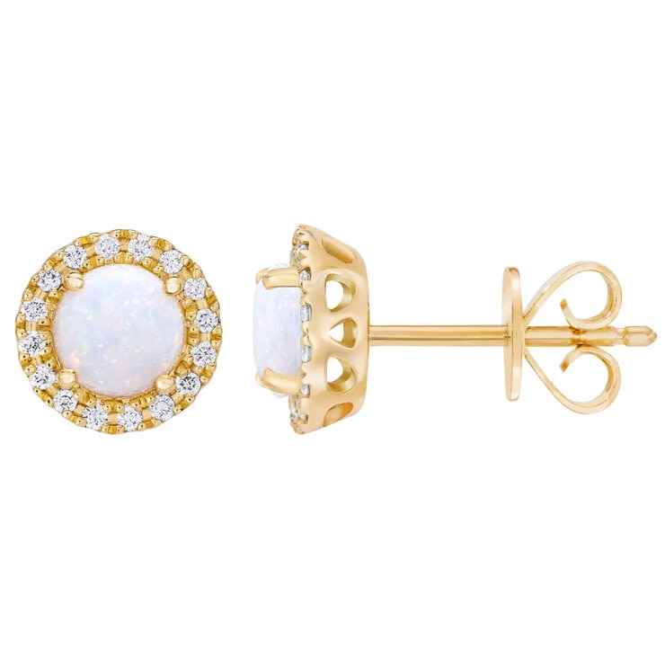 14K イエローゴールド 0.12カラット ダイヤモンド / オパール ピアス 14K イエローゴールド 0.12カラット ダイヤモンド / オパール ピアス