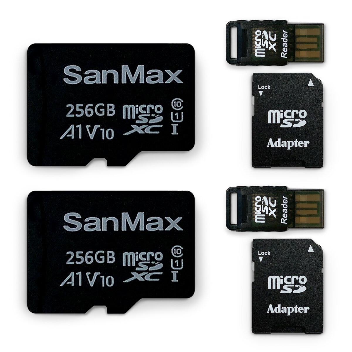 サンマックス microSDXC カード 256GB V10 A1 3-IN-1 2個セット