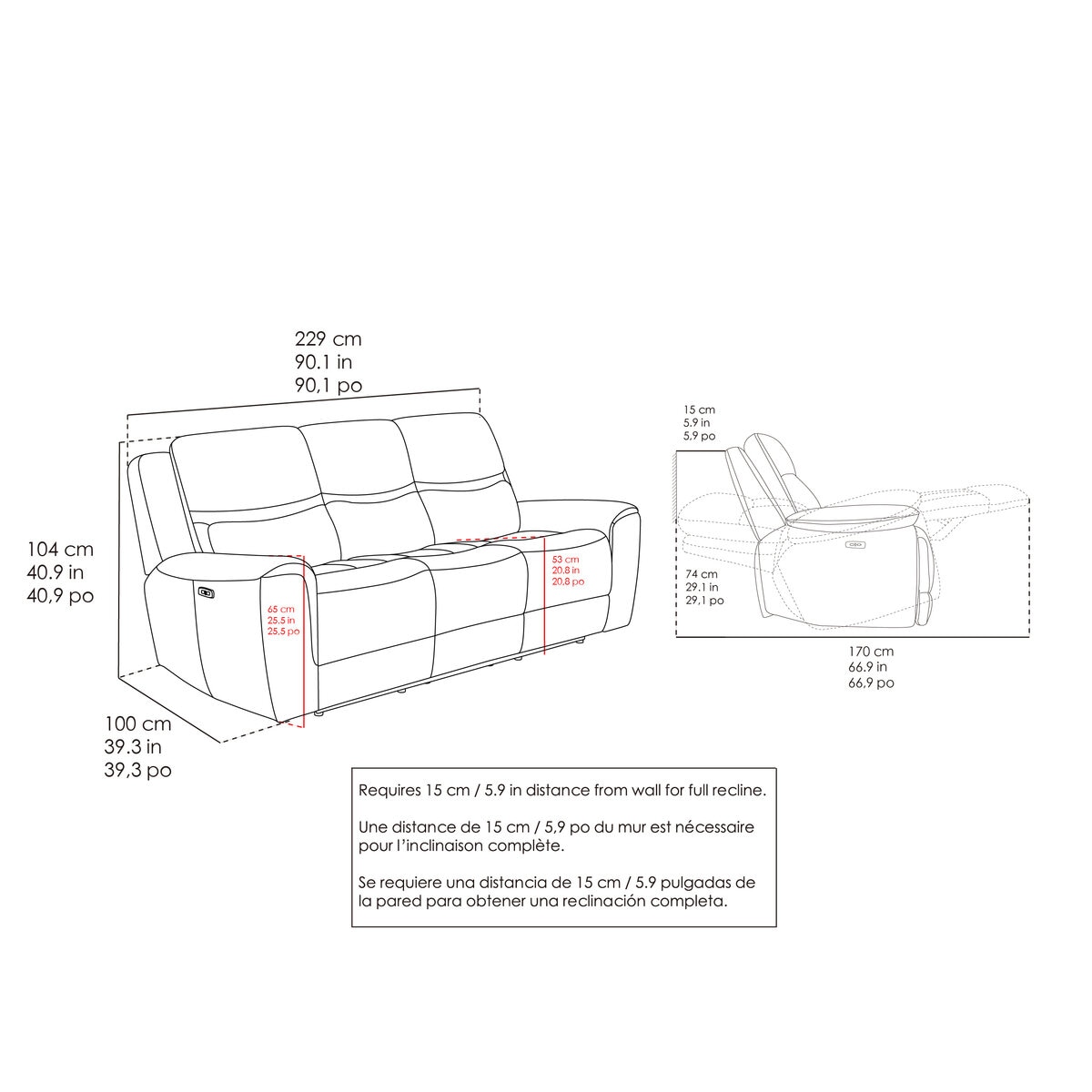 Gilman Creek Furniture 電動 革製リクライニングソファ