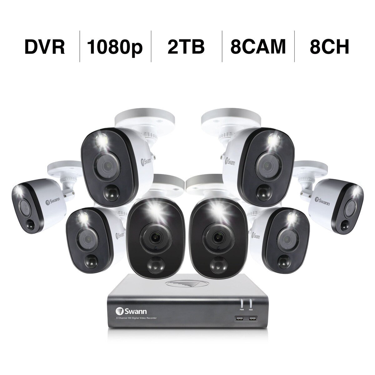 Swann 8CH AHD DVRシステム 2TB FullHDカメラ 8台セット