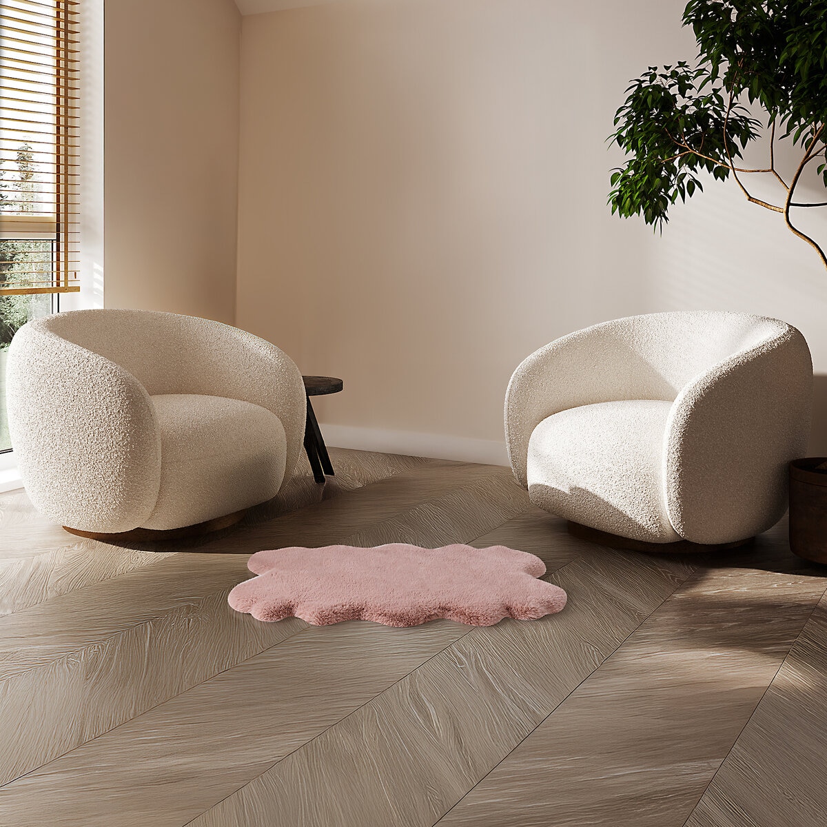 Mon Chateau フェイクファーラグ 60 x 99cm ピンクソリッド