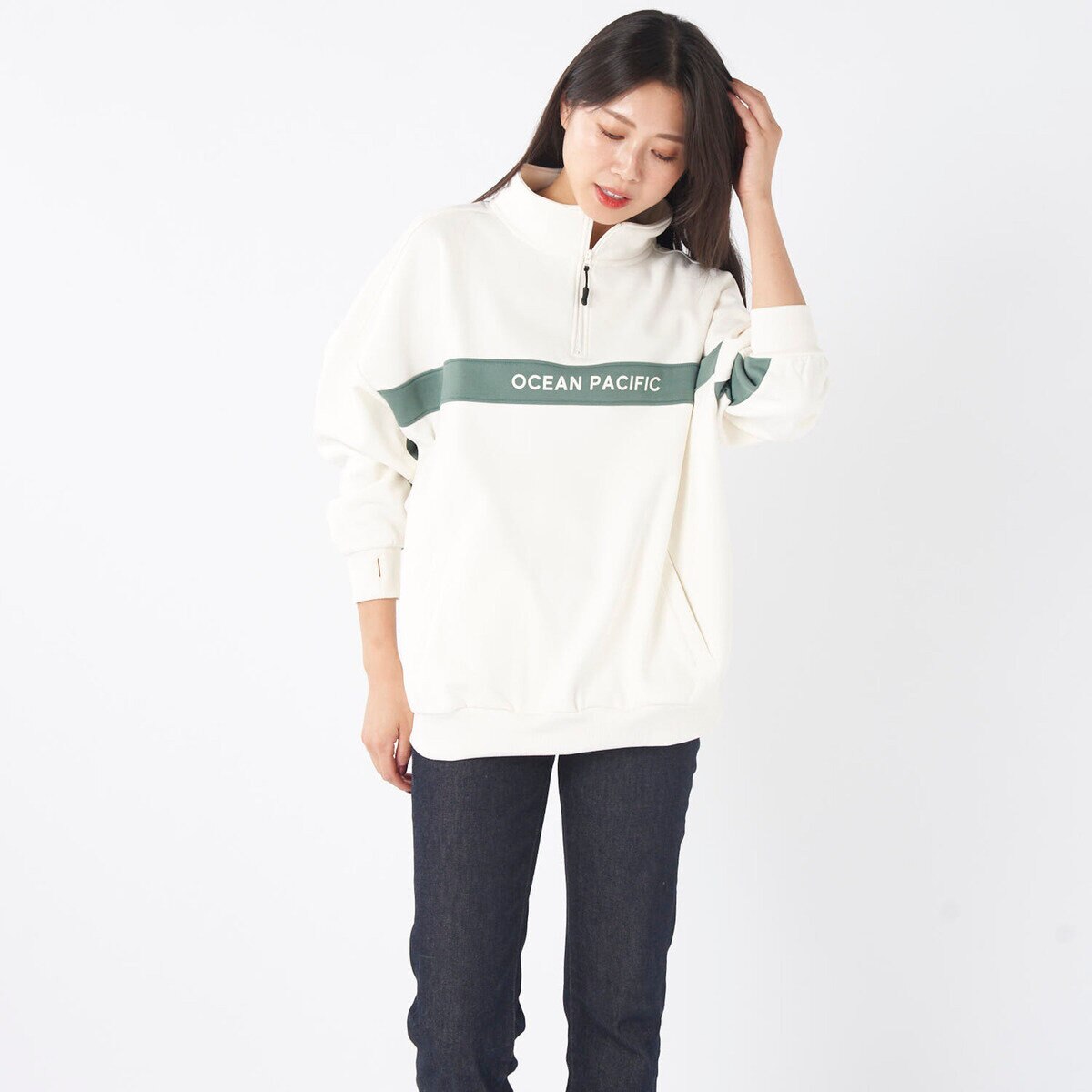 オーシャンパシフィック レディース ハーフジップ スウェットシャツ L