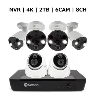 SWANN 8CH 4K NVRシステム 2TB 4K 顔認識 バレットカメラ4個＆ドームカメラ2個  計6個セット