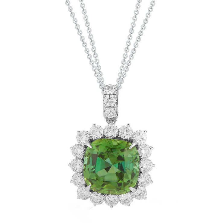 18K ホワイトゴールド クッションカット トルマリン&ダイヤモンド ペンダント 18K ホワイトゴールド クッションカット トルマリン&ダイヤモンド ペンダント