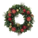 クリスマスデコレーションリース 赤＆シルバー 直径61cm