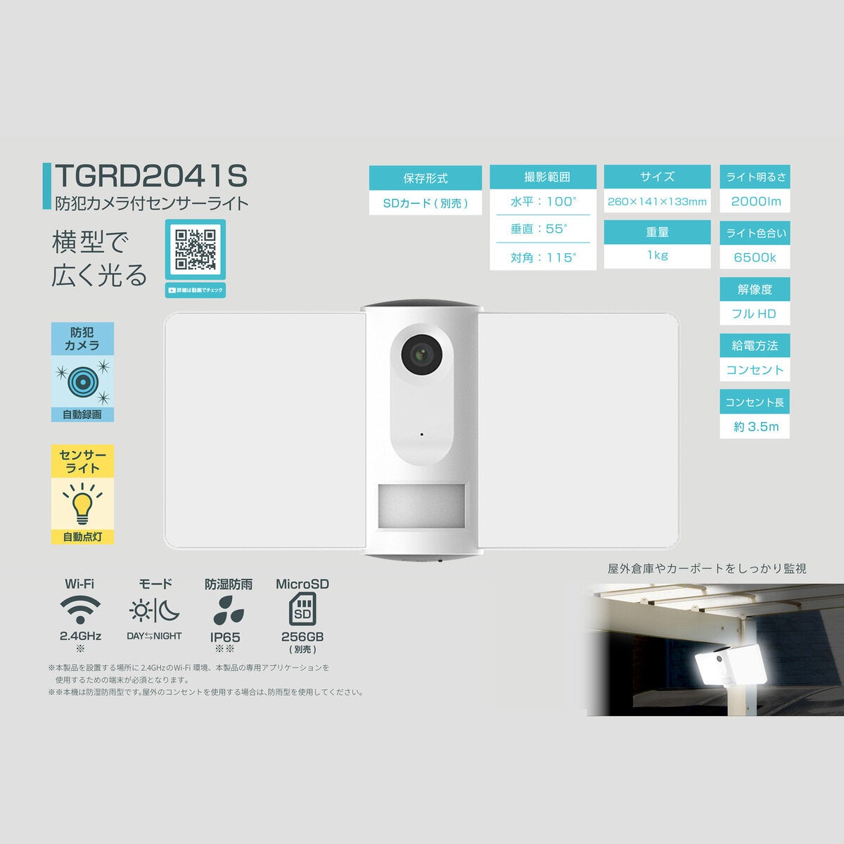 タキズミ 防犯カメラ付きセンサーライト GRD2041S タキズミ 防犯カメラ付きセンサーライト GRD2041S