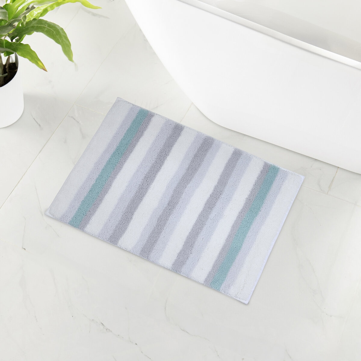 WELHOME バスラグ 45cm x 60cm 2個パック グレーストライプ