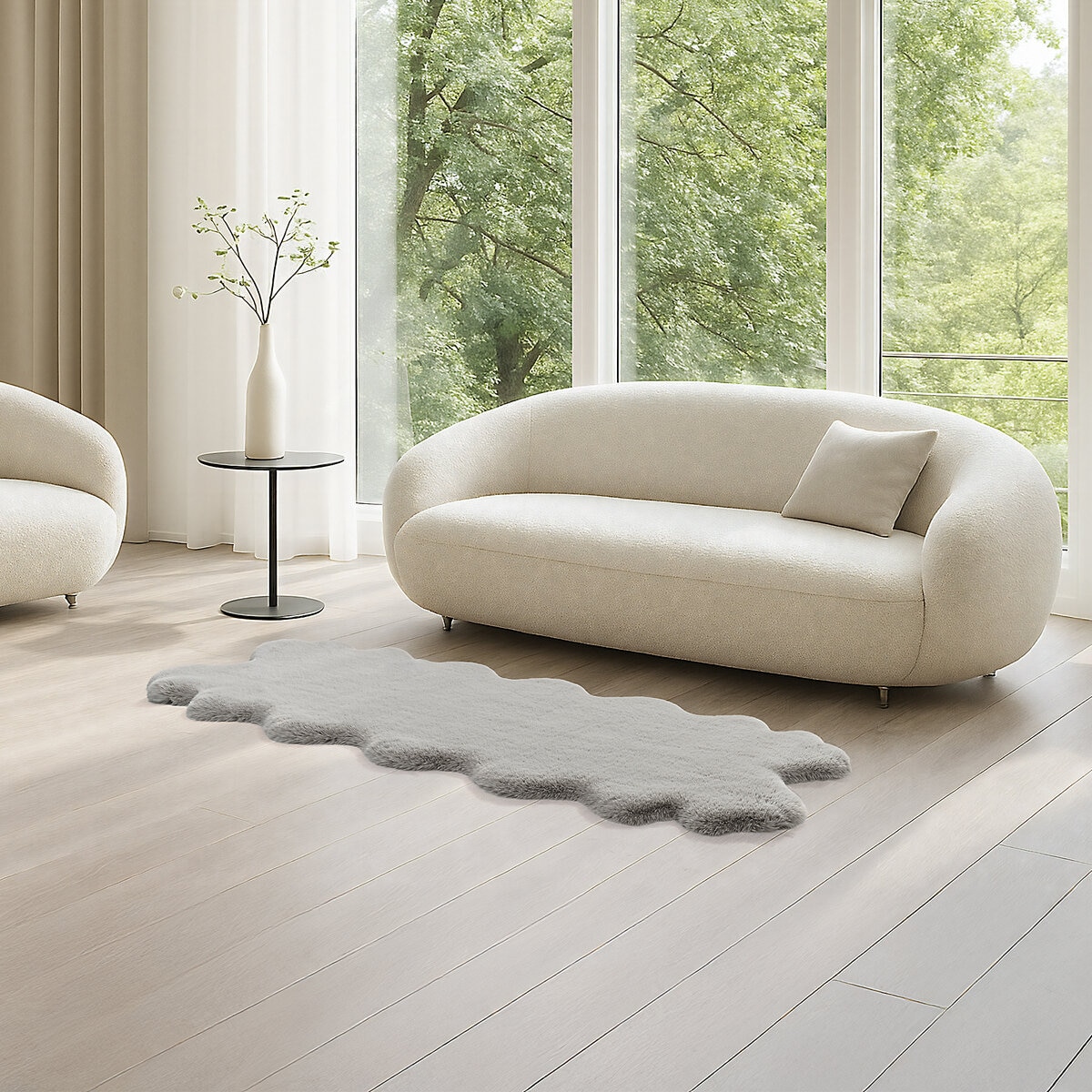 Mon Chateau フェイクファーラグ 60 x 177cm グレーソリッド