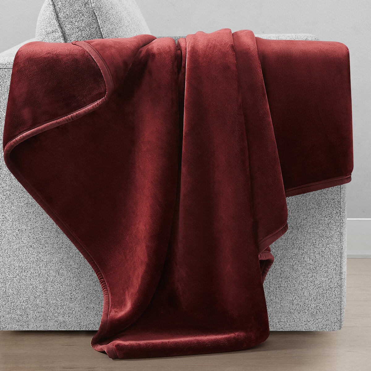 フランネル 大判ひざ掛け 152cm x 177cm ワイン