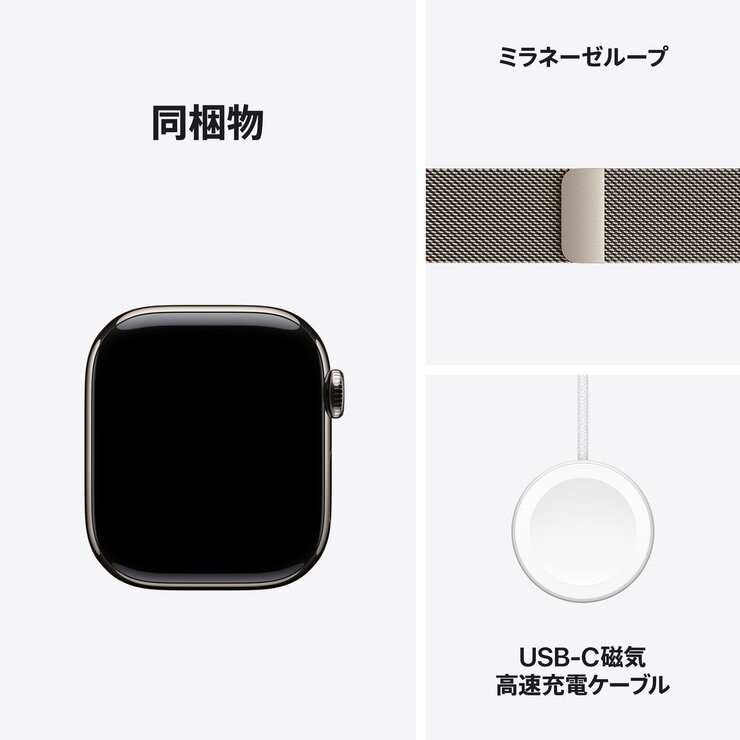 Apple Watch S11 Cellular 42mmナチュラルチタニウムケースとナチュラルミラネーゼループ