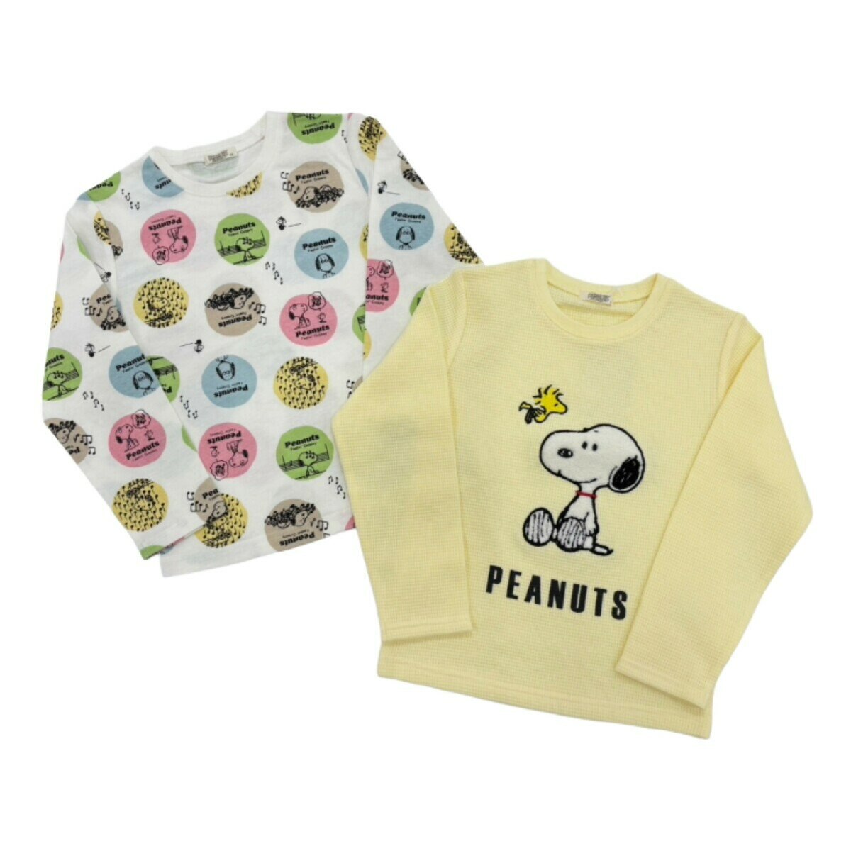 スヌーピー キッズ 長袖 2枚組 / イエロー x ホワイト 120cm スヌーピー キッズ 長袖 2枚組 / イエロー x ホワイト 120cm