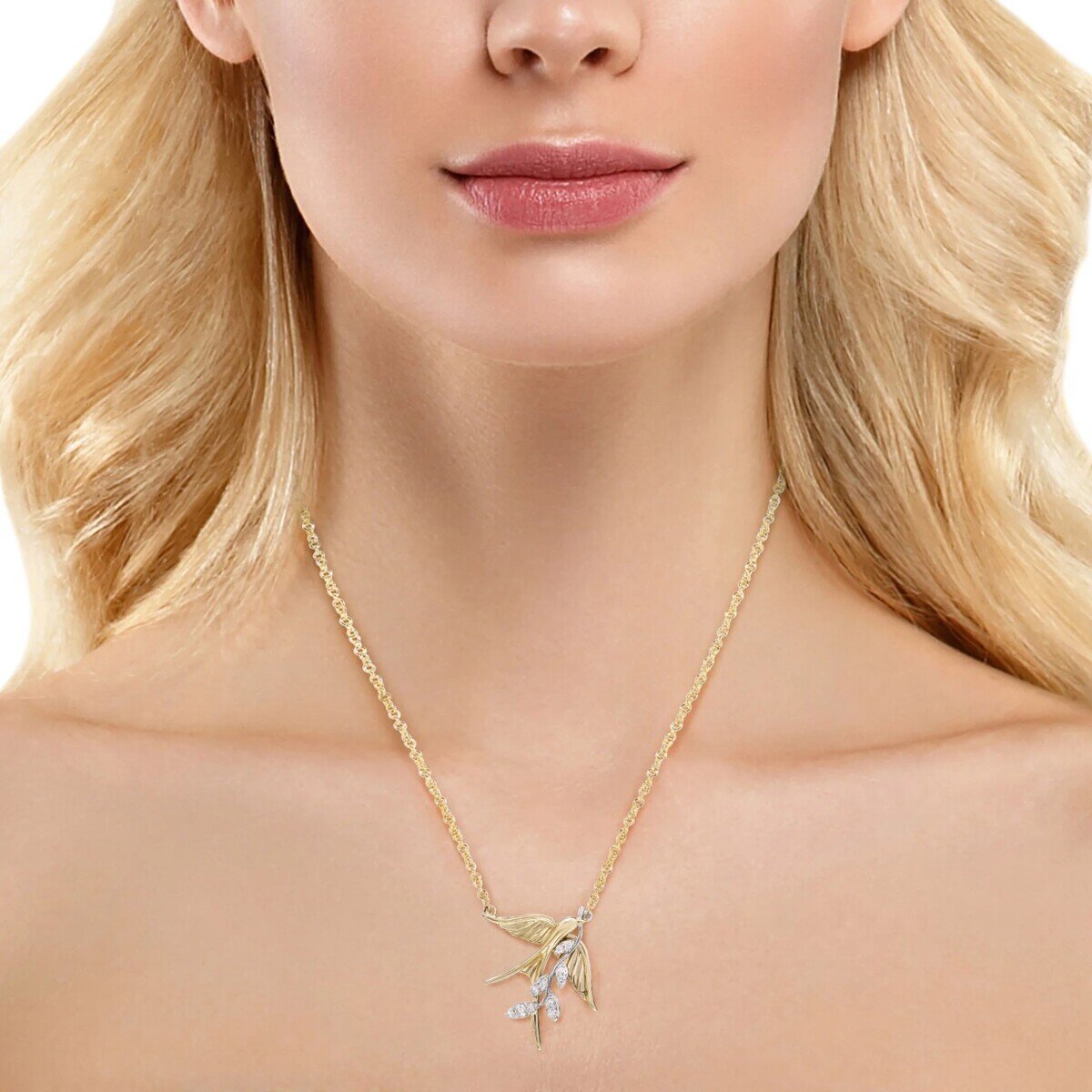 14K イエロー / ホワイトゴールド 0.19カラット ダイヤモンド ネックレス