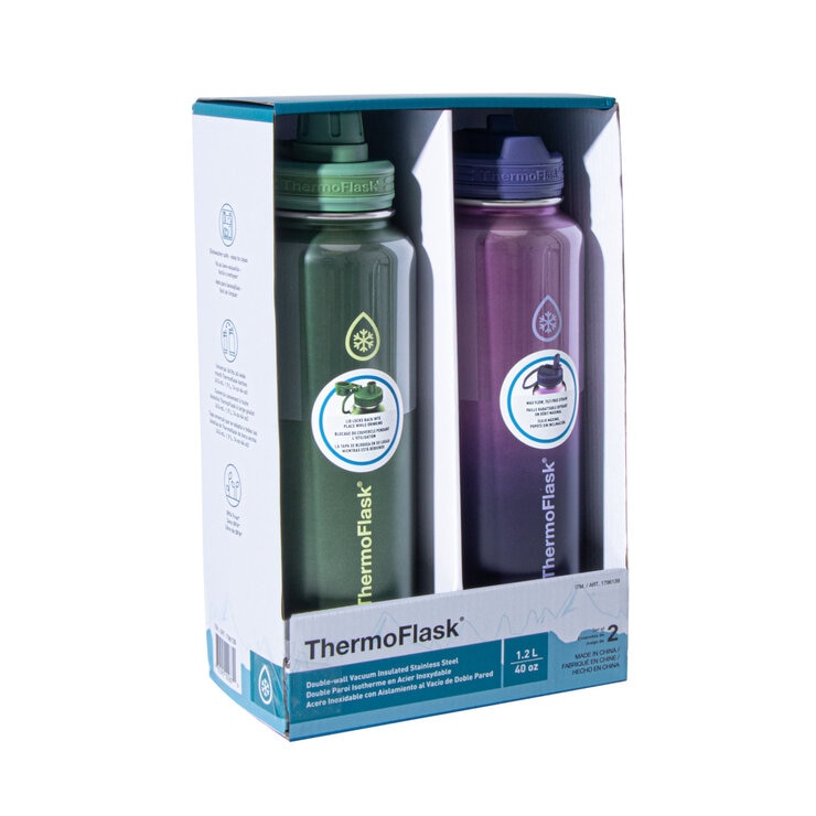 THERMOFLASK ステンレス真空断熱ボトル 1.17L 2PC グリーン/パープル THERMOFLASK ステンレス真空断熱ボトル 1.17L 2PC グリーン/パープル