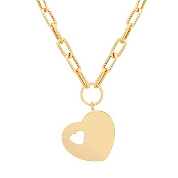 14K イエローゴールド ポリッシュ ハート ネックレス