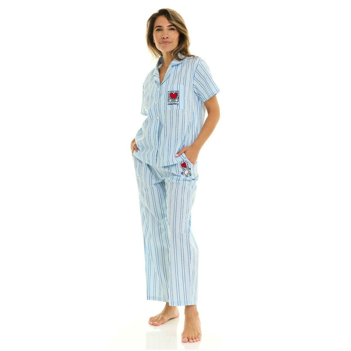 キース へリング レディース パジャマ ブルー ストライプ XL