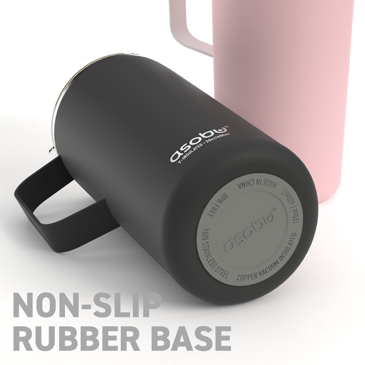 Asobu タワーマグ ステンレス真空断熱コーヒーマグ 600ml フタ付 2個セット ピンク/ブラック