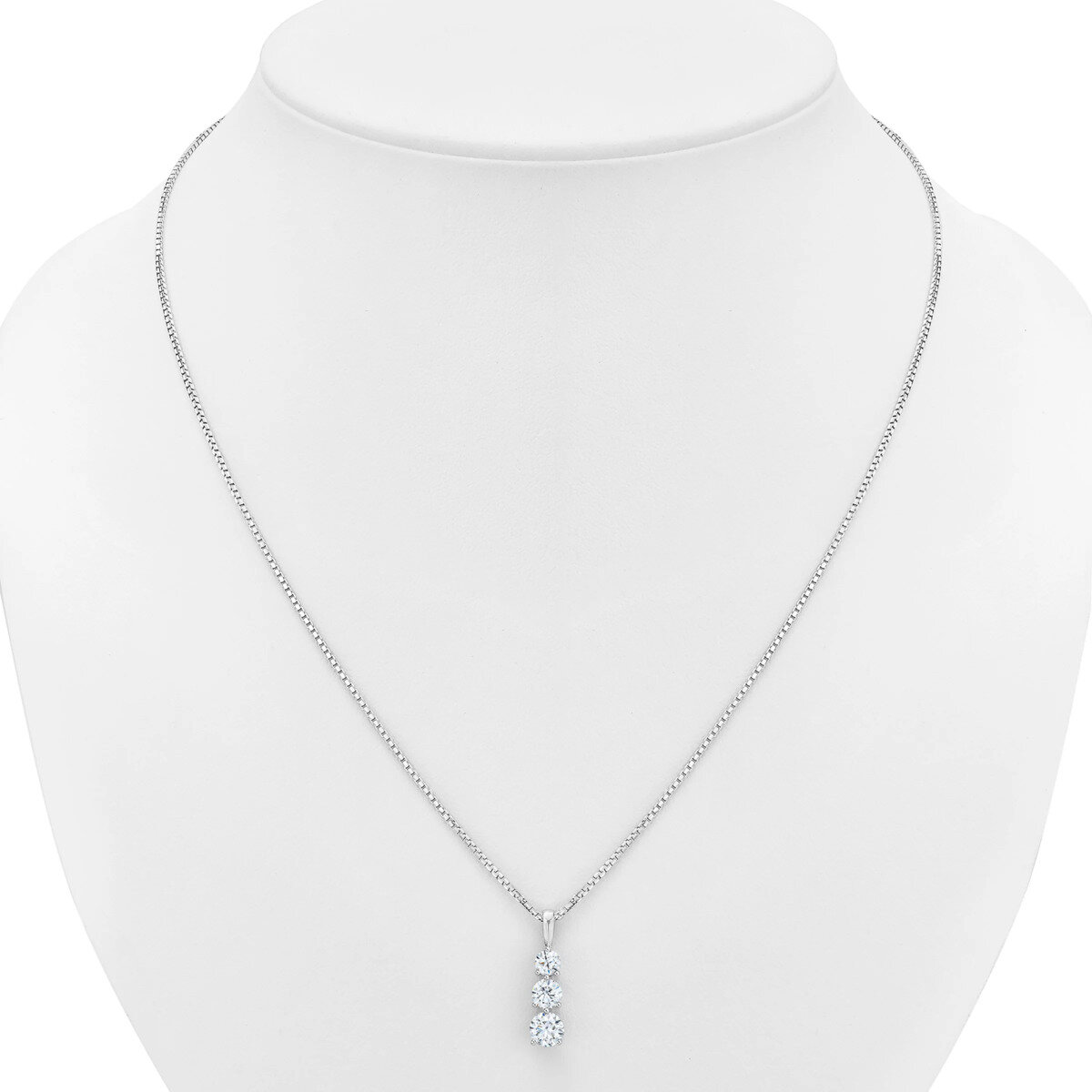14K ホワイトゴールド 1.00カラット ダイヤモンド 3石 ペンダント ネックレス