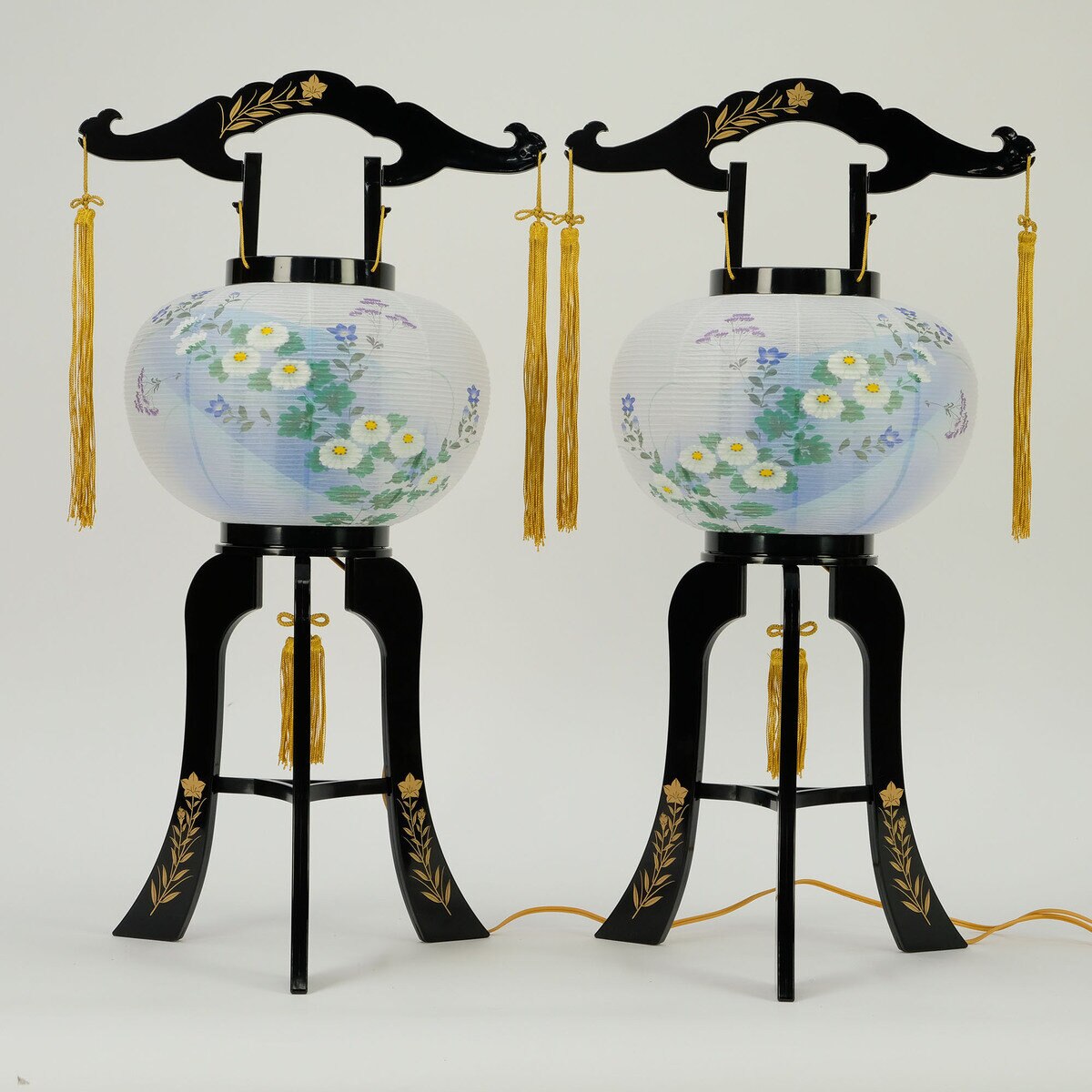 盆提灯 廻転灯 あかり10号桔梗蒔絵対絵入 左右対販売 8608-CS-602W