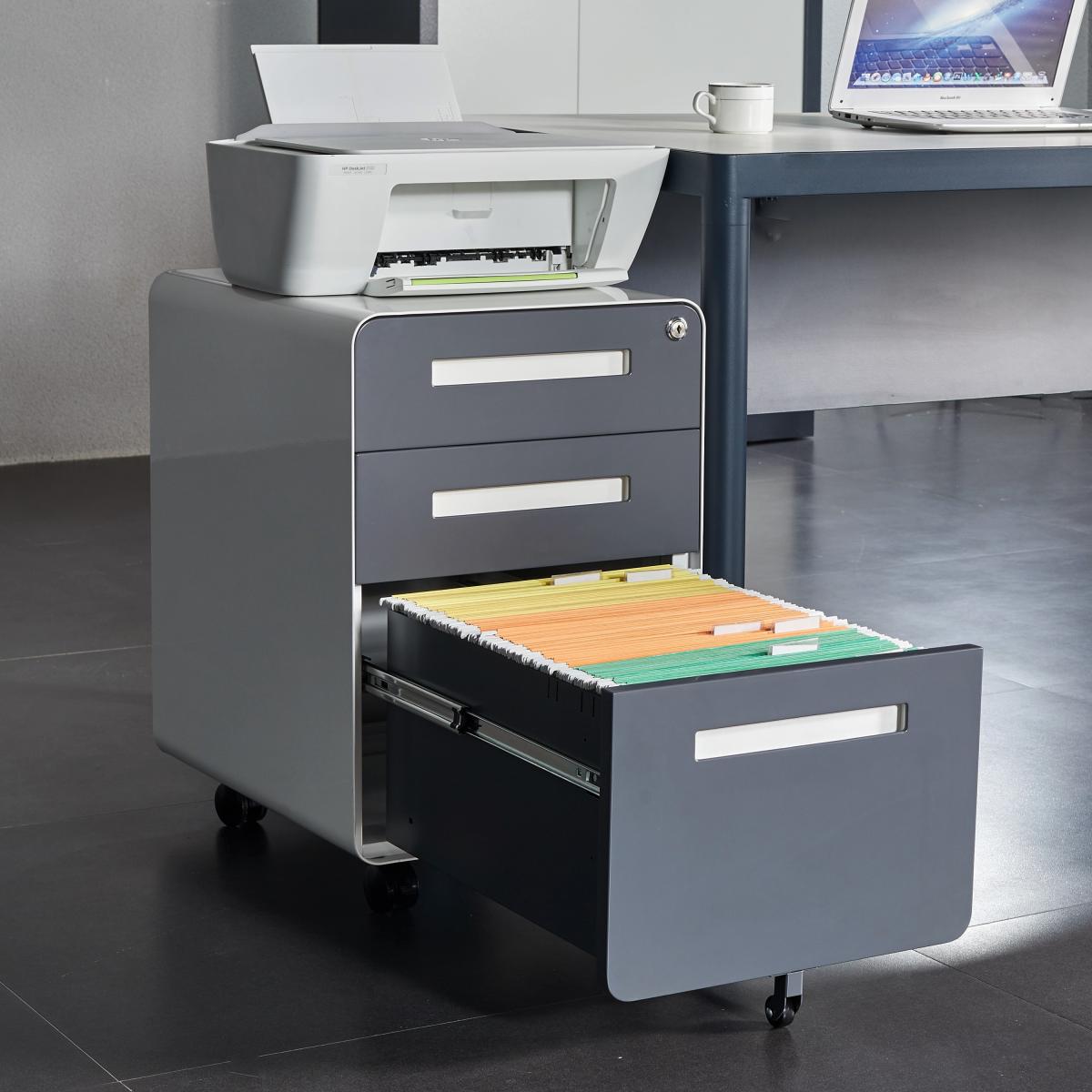 オフィスワゴン キャスター付き 3段オールロック - グレー