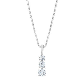 14K ホワイトゴールド 1.00カラット ダイヤモンド 3石 ペンダント ネックレス