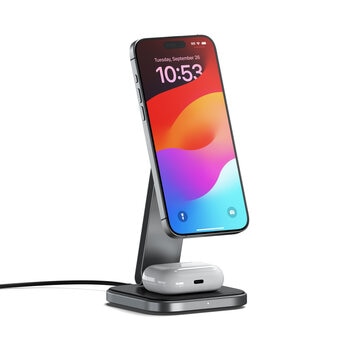Satechi 2-in-1 フォアダブル QI2 ワイヤレスチャージングスタンド グレー