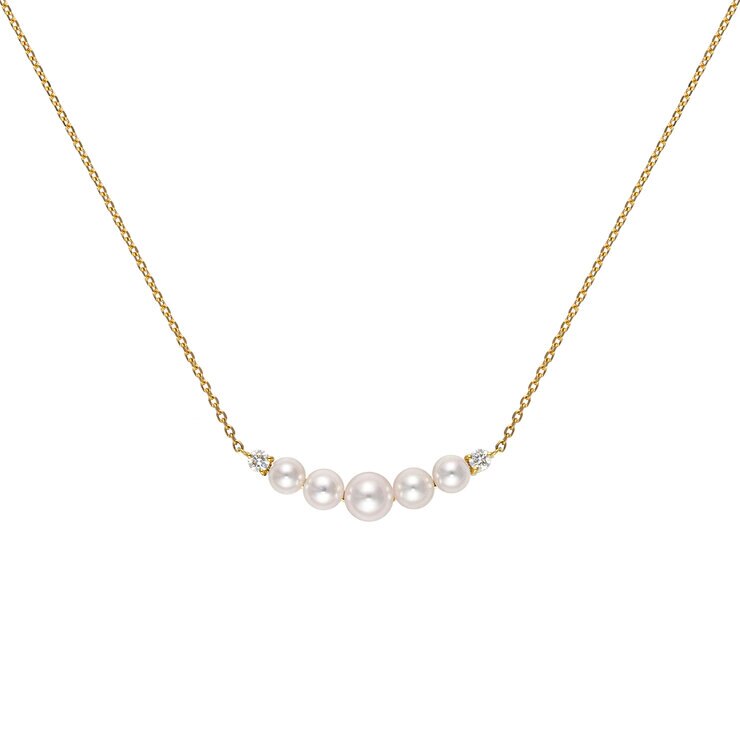 あこやパール 18K イエローゴールド パール 5点 & ダイヤモンド 0.04カラット ネックレス あこやパール 18K イエローゴールド パール 5点 & ダイヤモンド 0.04カラット ネックレス