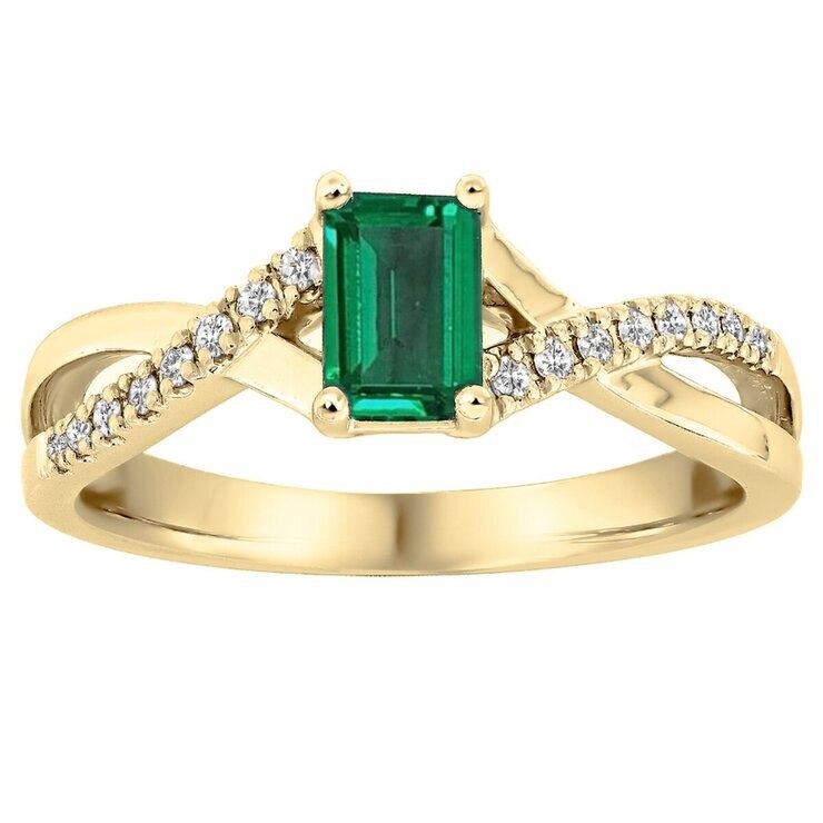 18K イエローゴールド 0.1カラットダイヤモンド&合成エメラルド リング 18K イエローゴールド 0.1カラットダイヤモンド&合成エメラルド リング