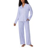 DKNY レディース ノッチカラー長袖パジャマ ライトブルーストライプ S