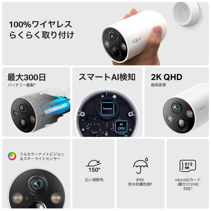 TP-Link tapo フルワイヤレスセキュリティカメラ TC85 マグネットベース付き